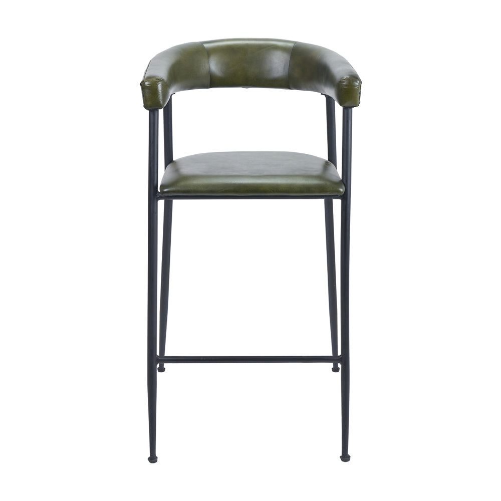 Product photograph of Olivia S Fennel Leather And Iron Curved Bar Stool In Sage Green from Olivia's