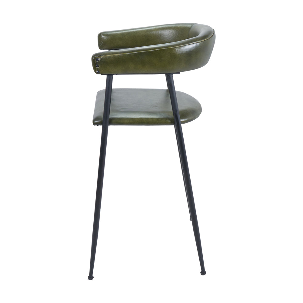 Product photograph of Olivia S Fennel Leather And Iron Curved Bar Stool In Sage Green from Olivia's.