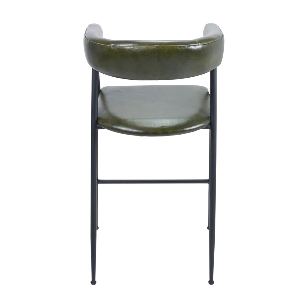 Product photograph of Olivia S Fennel Leather And Iron Curved Bar Stool In Sage Green from Olivia's.