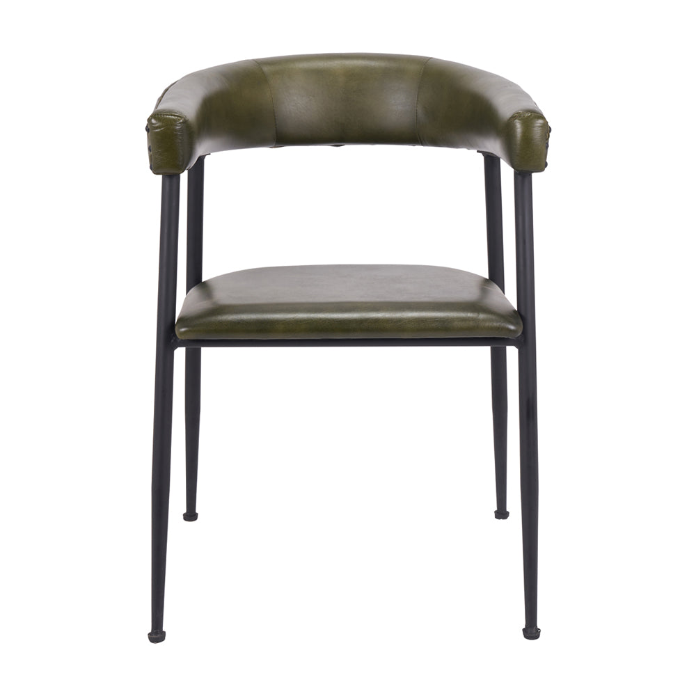 Product photograph of Olivia S Fennel Leather And Iron Curved Dining Chair In Sage Green from Olivia's