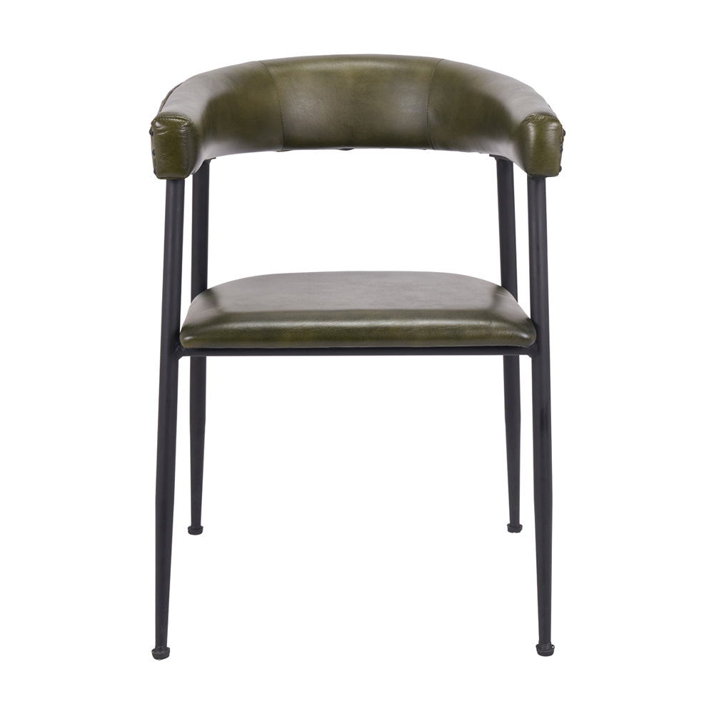 Olivias Fennel Leather And Iron Curved Dining Chair In Sage Green