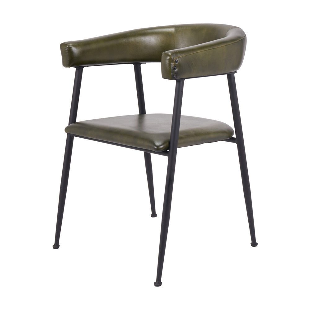Product photograph of Olivia S Fennel Leather And Iron Curved Dining Chair In Sage Green from Olivia's.