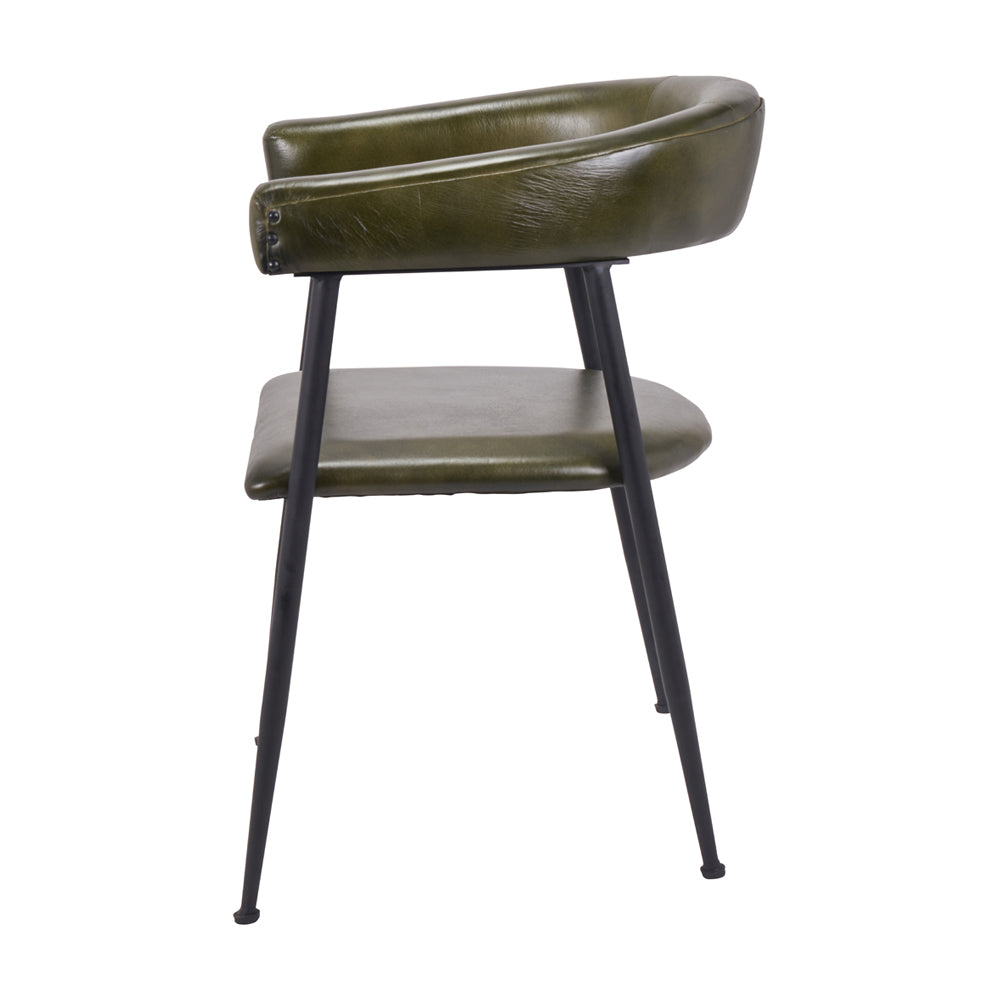 Product photograph of Olivia S Fennel Leather And Iron Curved Dining Chair In Sage Green from Olivia's.