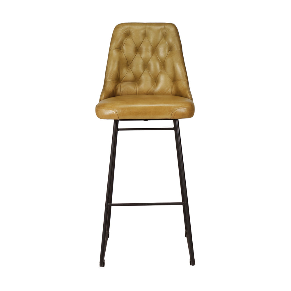 Product photograph of Olivia S Camille Leather And Iron Bar Stool In Mustard from Olivia's