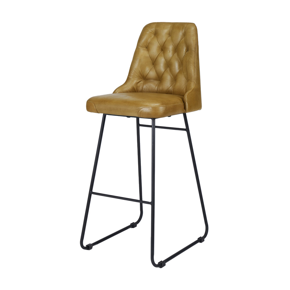 Product photograph of Olivia S Camille Leather And Iron Bar Stool In Mustard from Olivia's.