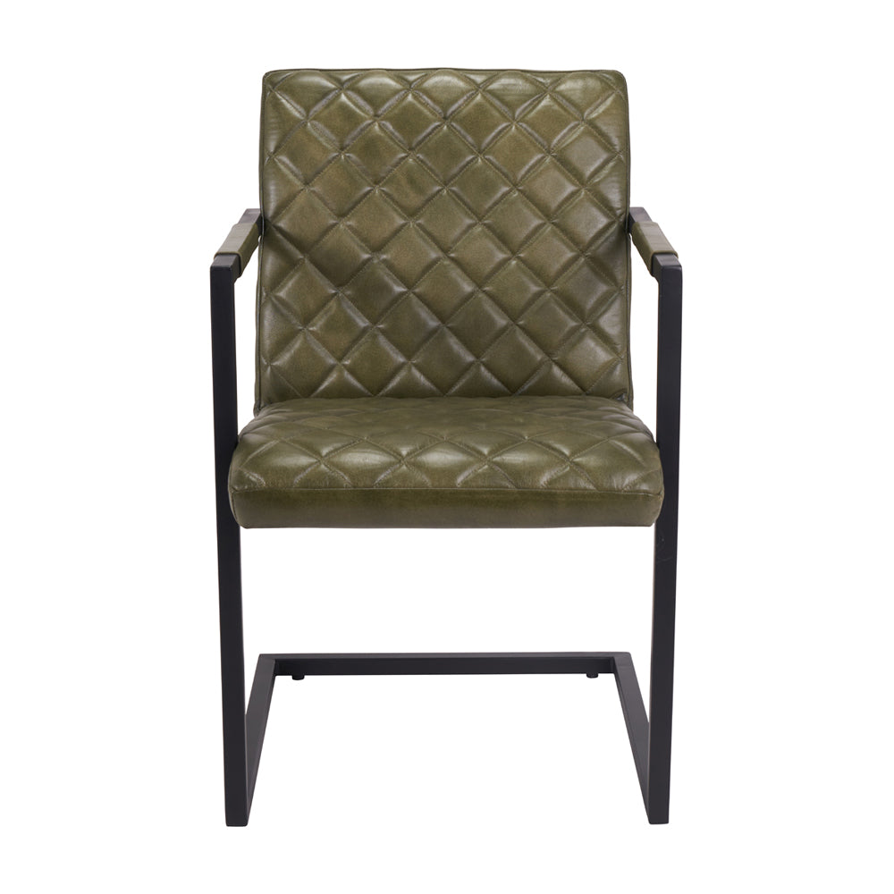 Product photograph of Olivia S Nate Leather And Iron Arm Chair In Sage Green from Olivia's