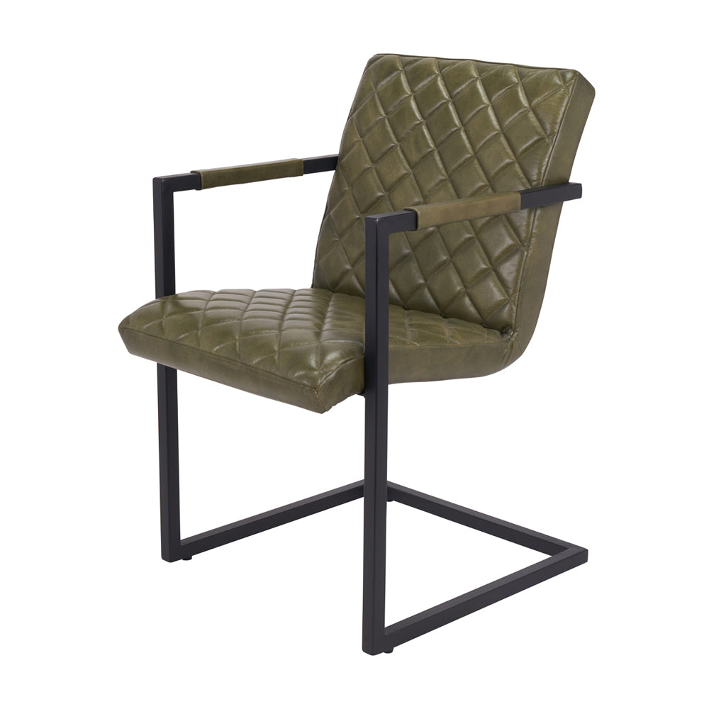 Product photograph of Olivia S Nate Leather And Iron Arm Chair In Sage Green from Olivia's.