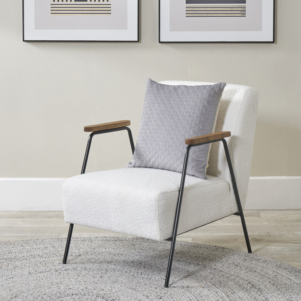 Product photograph of Olivia S Brodie Boucl Chair With Black Legs And Wooden Arms from Olivia's.