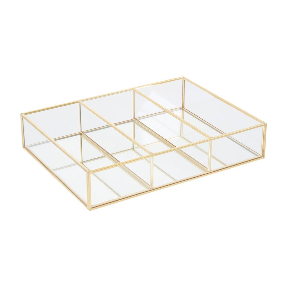Product photograph of Olivia S Eloise Rectangle 3 Compartment Cosmetics Organiser In Gold from Olivia's.