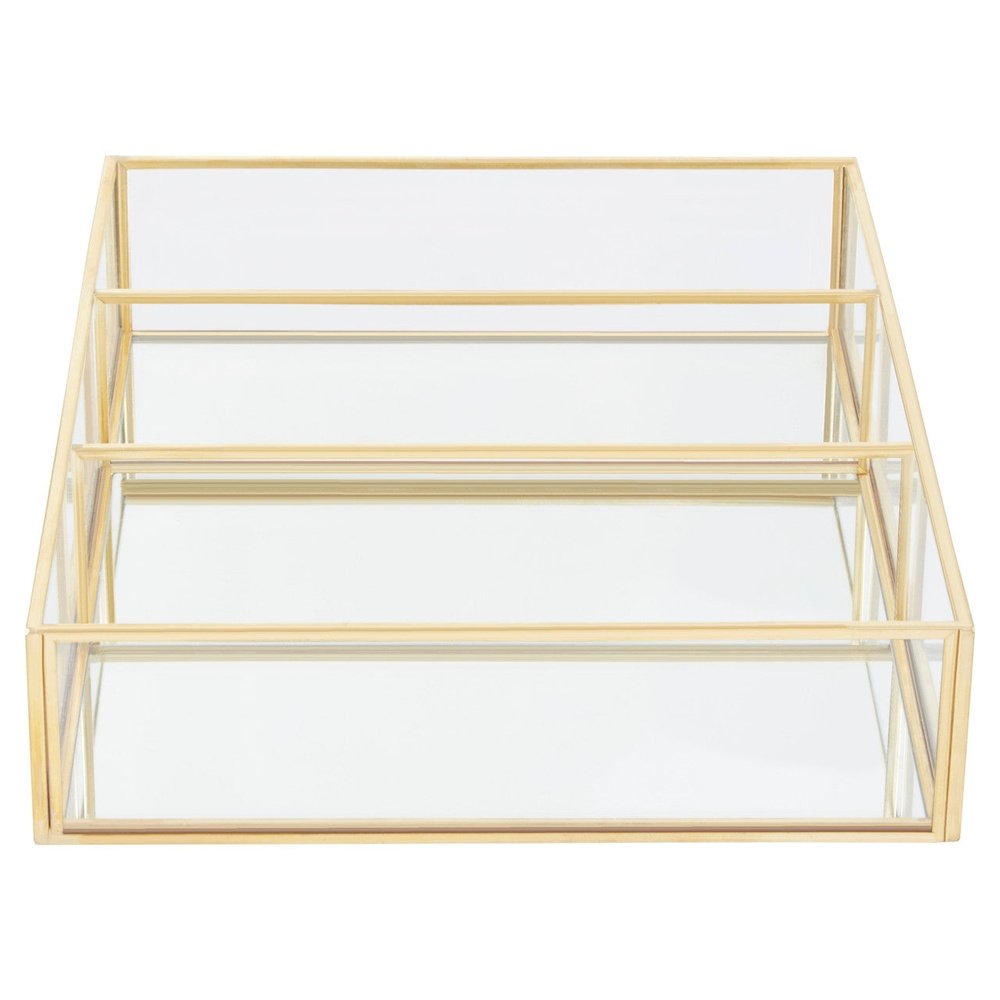 Product photograph of Olivia S Eloise Rectangle 3 Compartment Cosmetics Organiser In Gold from Olivia's.