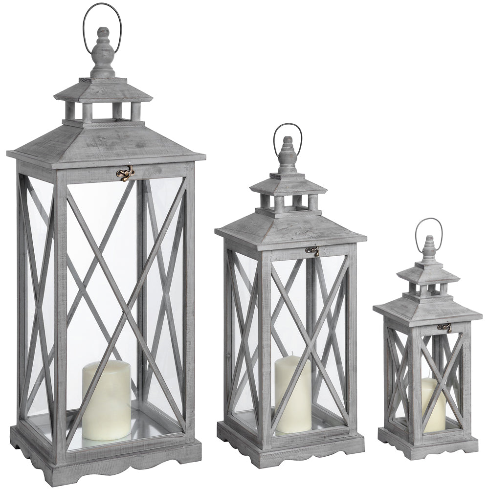 Hill Interiors Set Of 3 Traditional Wooden Lanterns