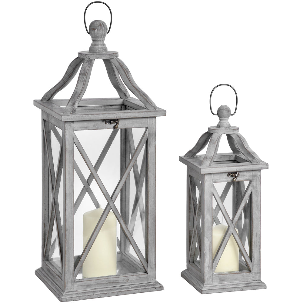 Hill Interiors Set Of 2 Cross Section Lanterns In Grey