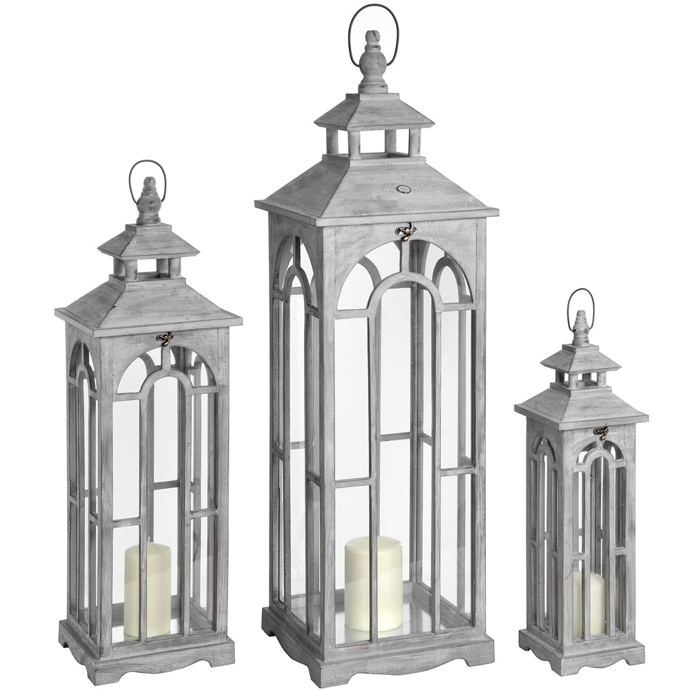 Hill Interiors Set Of 3 Archway Wooden Lanterns