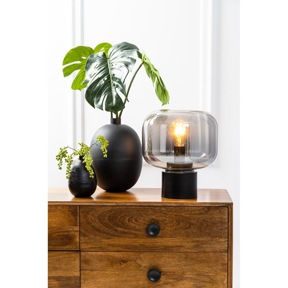 Product photograph of Light Living Arturan Table Lamp Wide Smoked Glass Grey And Matt Black from Olivia's.