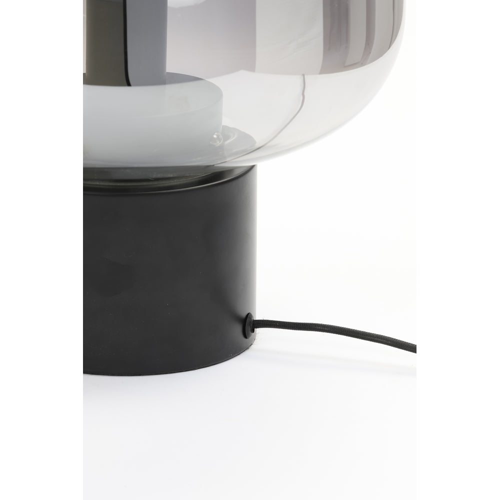 Product photograph of Light Living Arturan Table Lamp Wide Smoked Glass Grey And Matt Black from Olivia's.