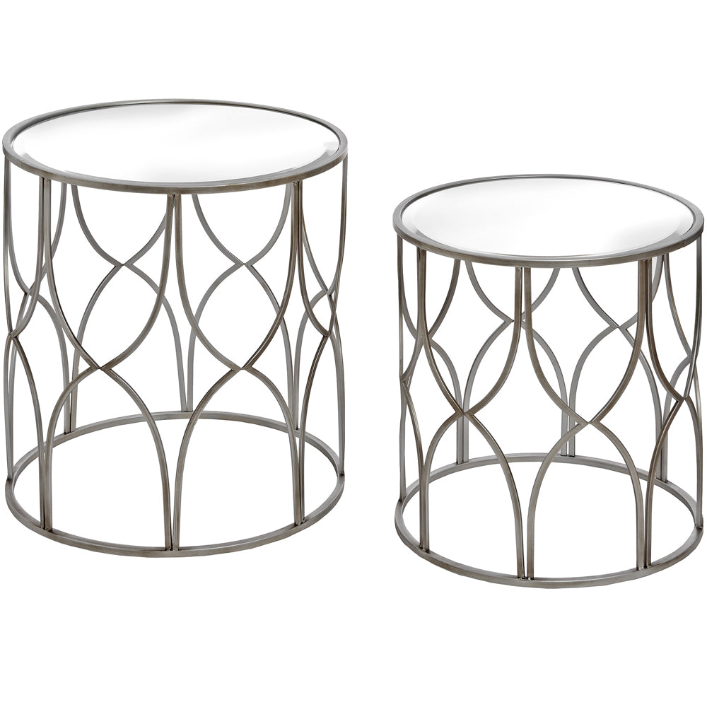 Hill Interiors Set Of 2 Lattice Detail Side Tables In Silver
