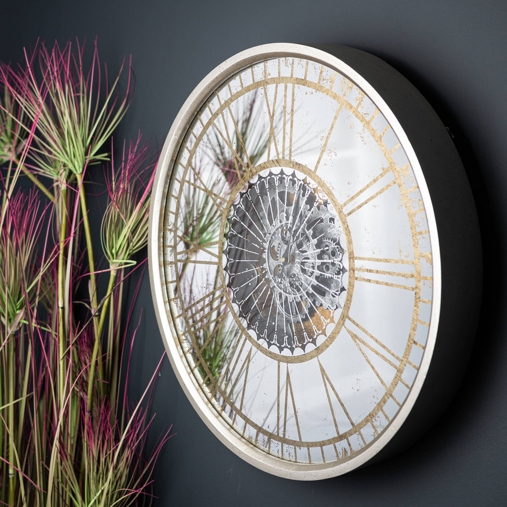 Product photograph of Hill Interiors Mechanical Mirrored Round Clock from Olivia's.