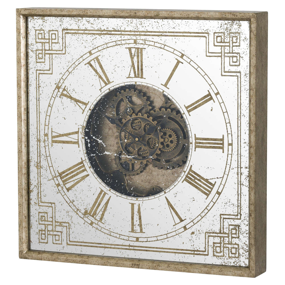 Hill Interiors Mechanical Mirrored Square Framed Clock
