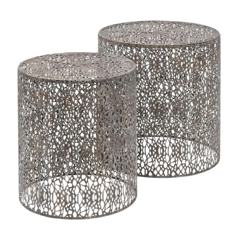 Product photograph of Libra Luxurious Glamour Collection - Metal Fretwork Nest Tables Grey Purple from Olivia's