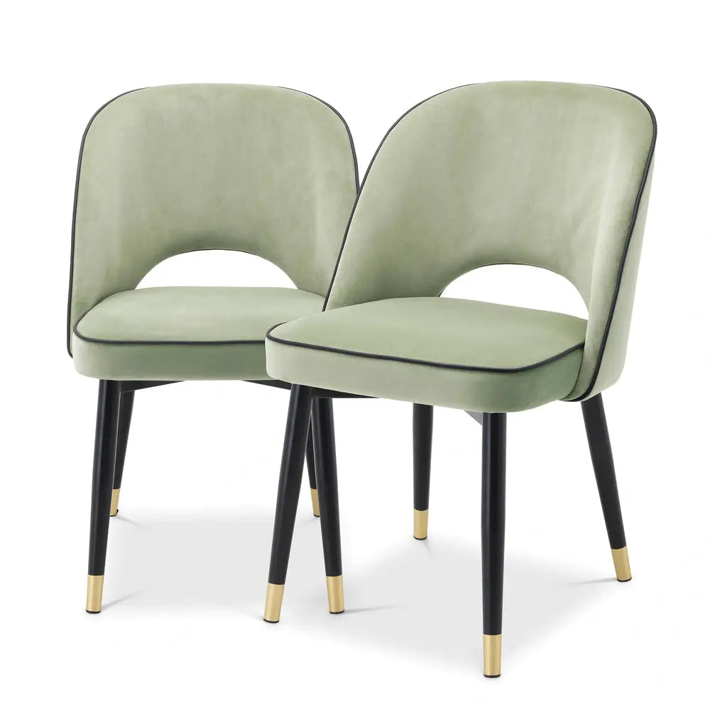 Eichholtz Set Of 2 Cliff Dining Chairs In Savona Pistache Green Velvet