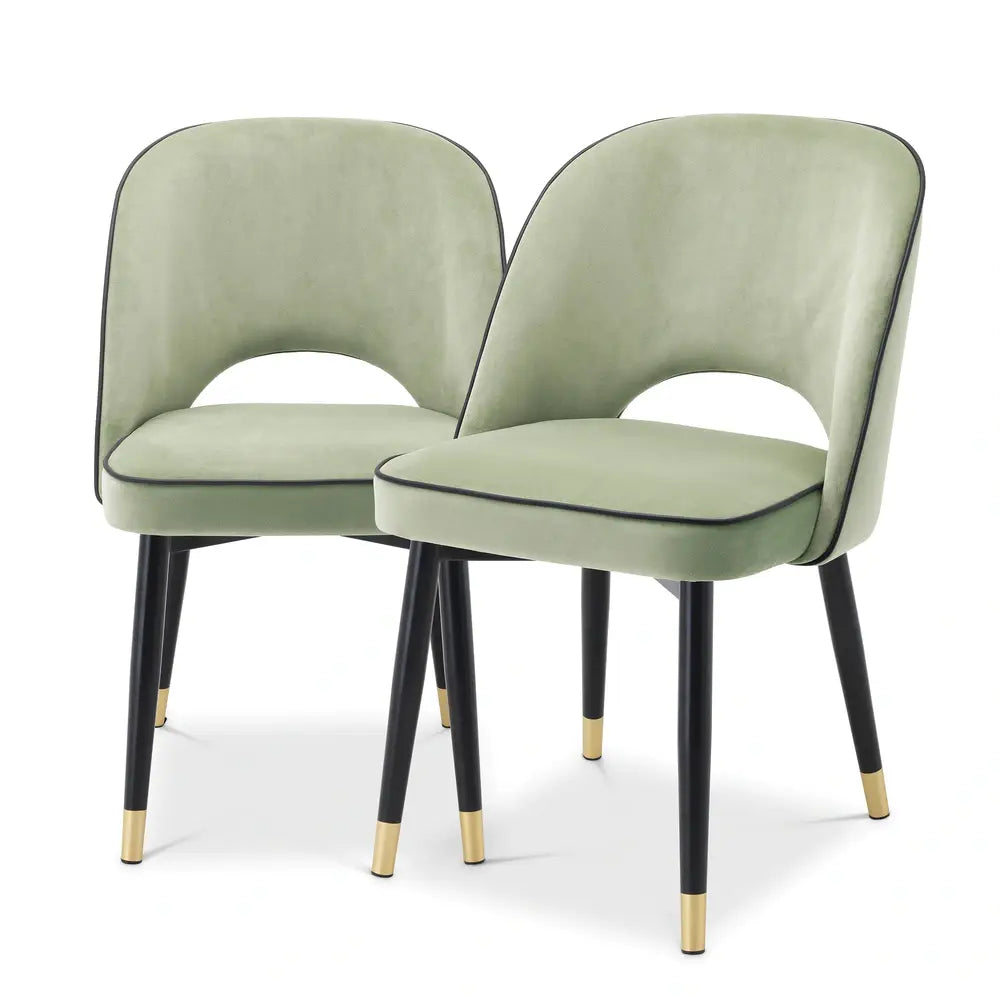 Product photograph of Eichholtz Set Of 2 Cliff Dining Chairs In Savona Pistache Green Velvet from Olivia's