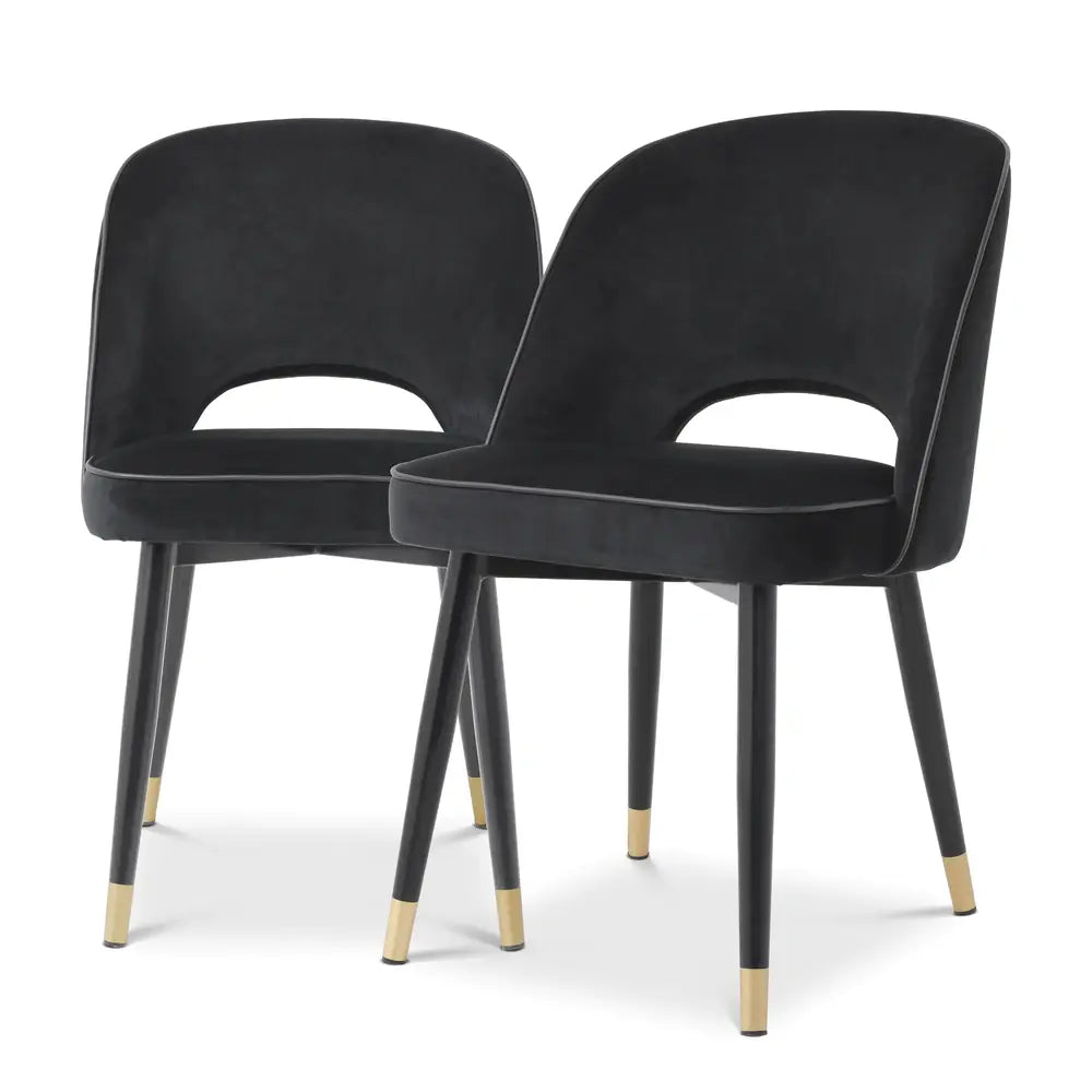 Product photograph of Eichholtz Set Of 2 Cliff Dining Chairs In Velvet Roche Black from Olivia's.