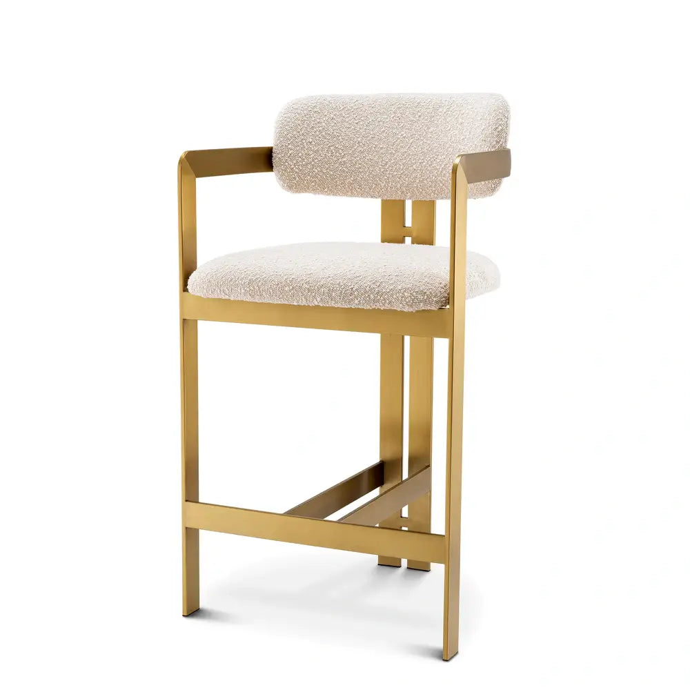 Eichholtz Cliff Brushed Brass Finish Counter Stool in Donato Cream Bouclé