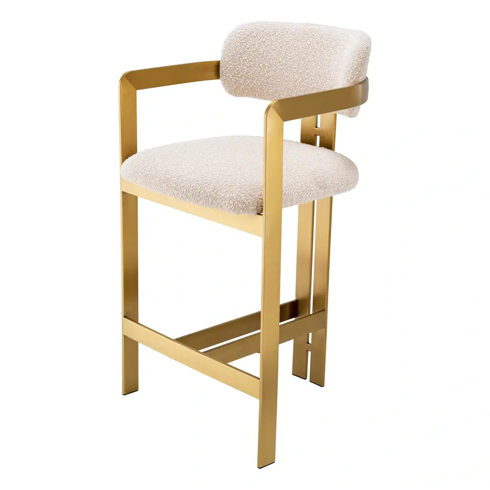 Product photograph of Eichholtz Cliff Brushed Brass Finish Counter Stool In Donato Cream Boucl from Olivia's.