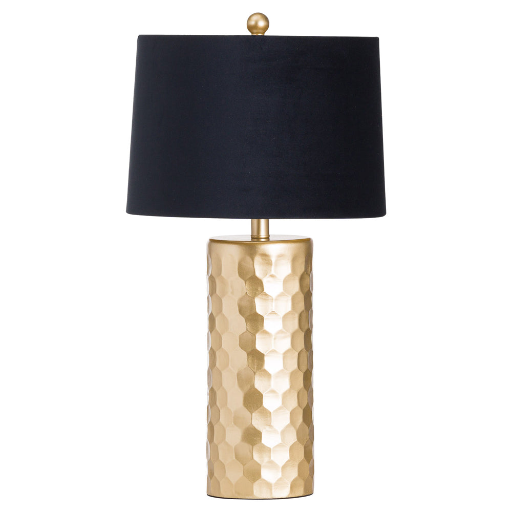 Product photograph of Hill Interiors Jem Honeycomb Gold Table Lamp With Black Velvet Shade from Olivia's