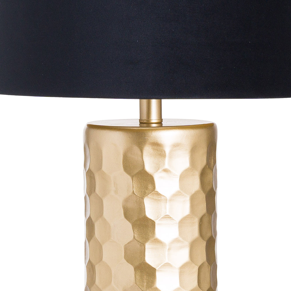 Product photograph of Hill Interiors Jem Honeycomb Gold Table Lamp With Black Velvet Shade from Olivia's.