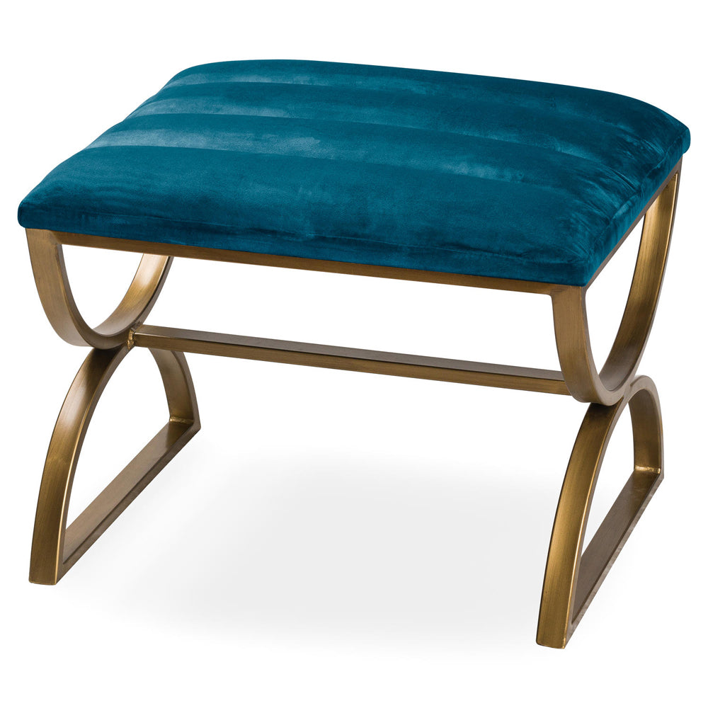 Hill Interiors Ribbed Footstool In Navy Brass