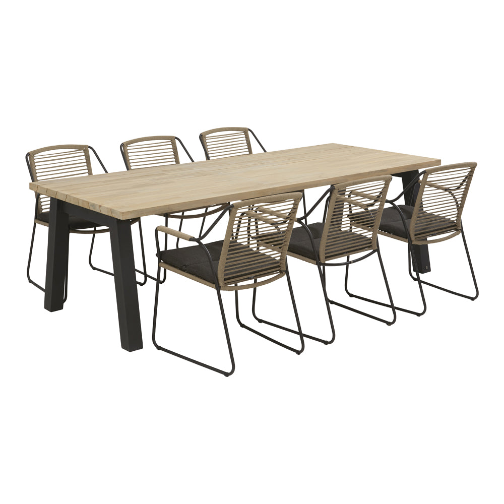 Product photograph of Olivia S Outdoor Dakota 6 Seater Dining Set In Teak And Steel from Olivia's