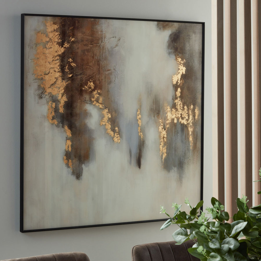 Product photograph of Hill Interiors Metallic Soft Abstract Glass Image In Gold Frame from Olivia's.