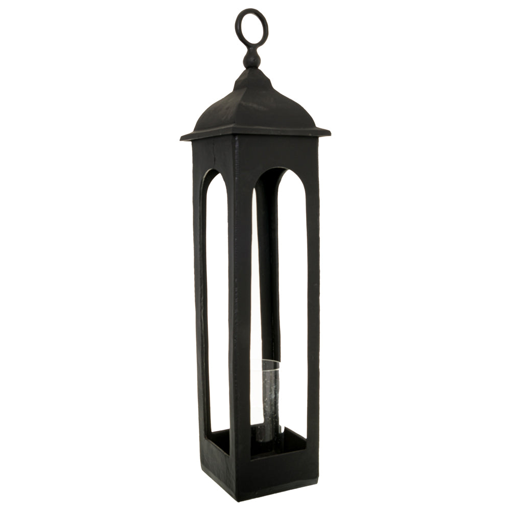 Product photograph of Hill Interiors Farrah Collection Cast Tall Loop Top Lantern In Black from Olivia's.