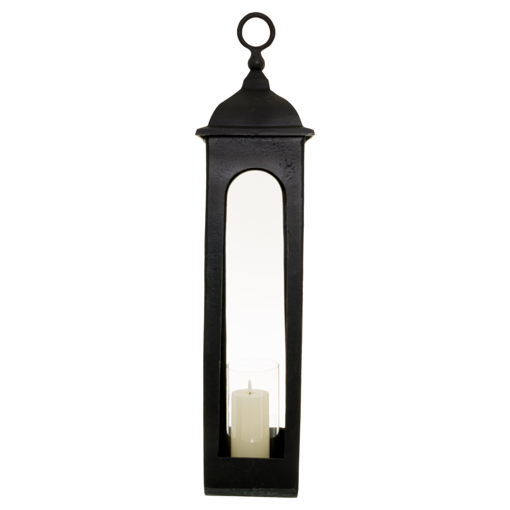 Product photograph of Hill Interiors Farrah Collection Cast Tall Loop Top Lantern In Black from Olivia's.