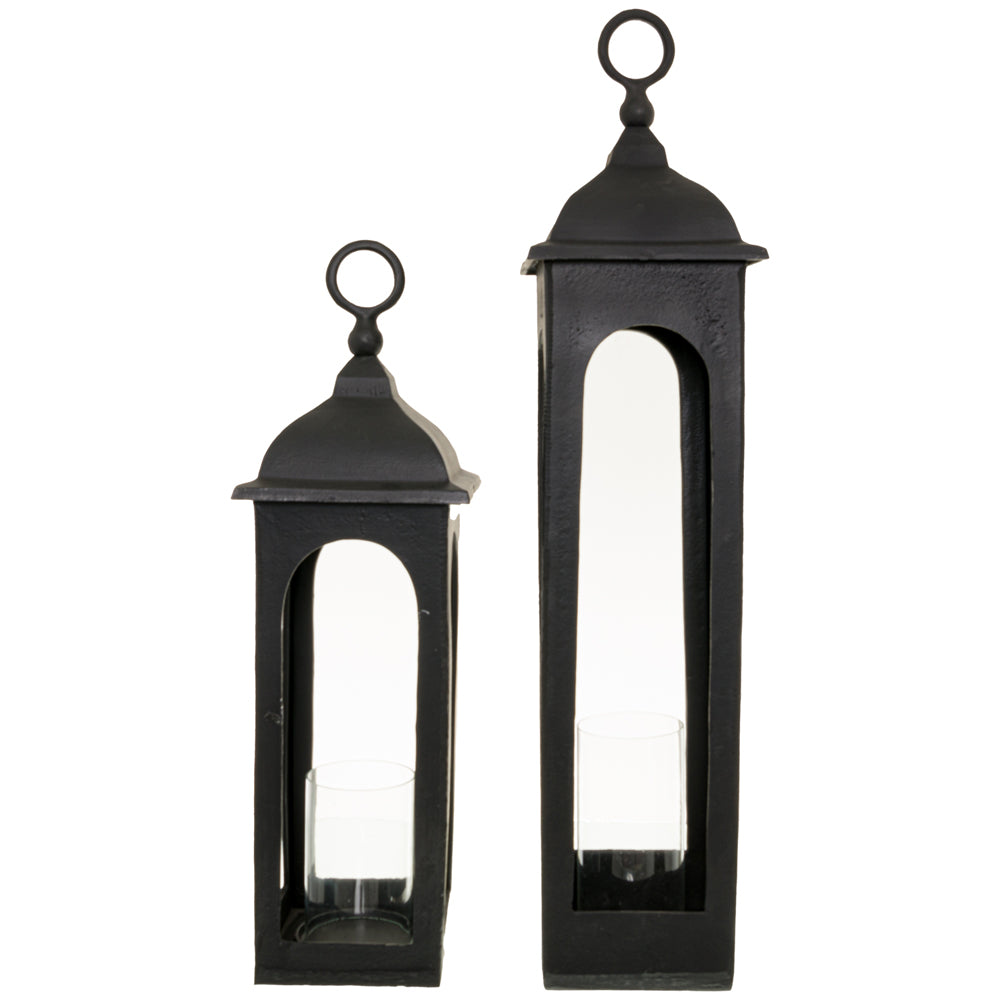 Product photograph of Hill Interiors Farrah Collection Cast Tall Loop Top Lantern In Black from Olivia's.