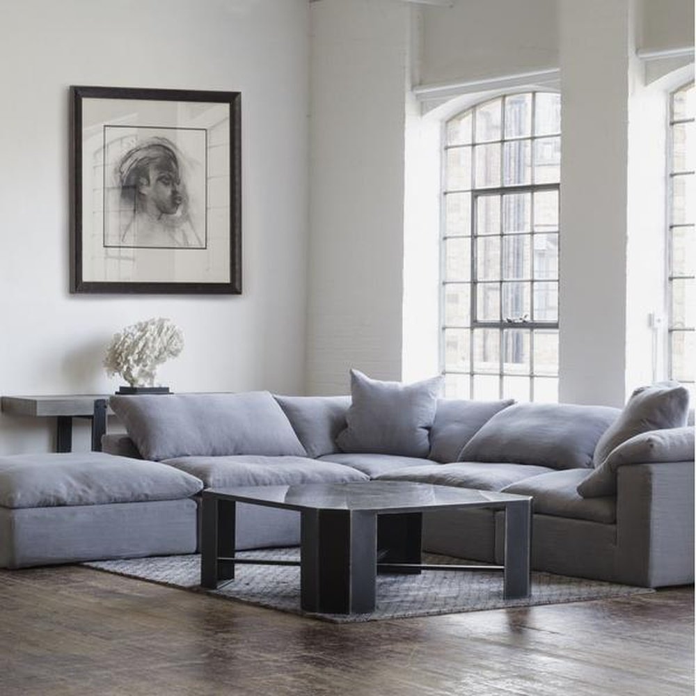 Andrew Martin Truman Sectional 4 Seater Sofa Large Grey Linen Footstool