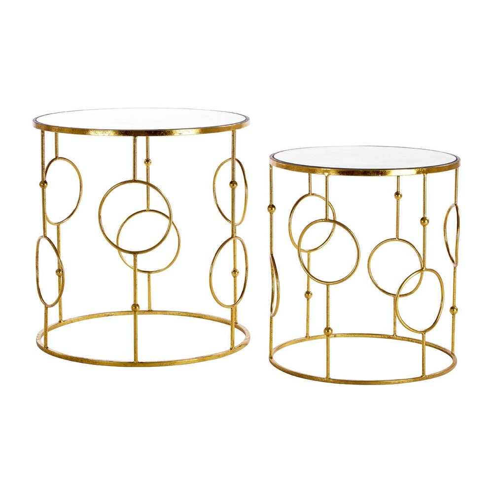 Olivias Set Of 2 Artimis Side Tables With Mirror Top Gold Metal Frame