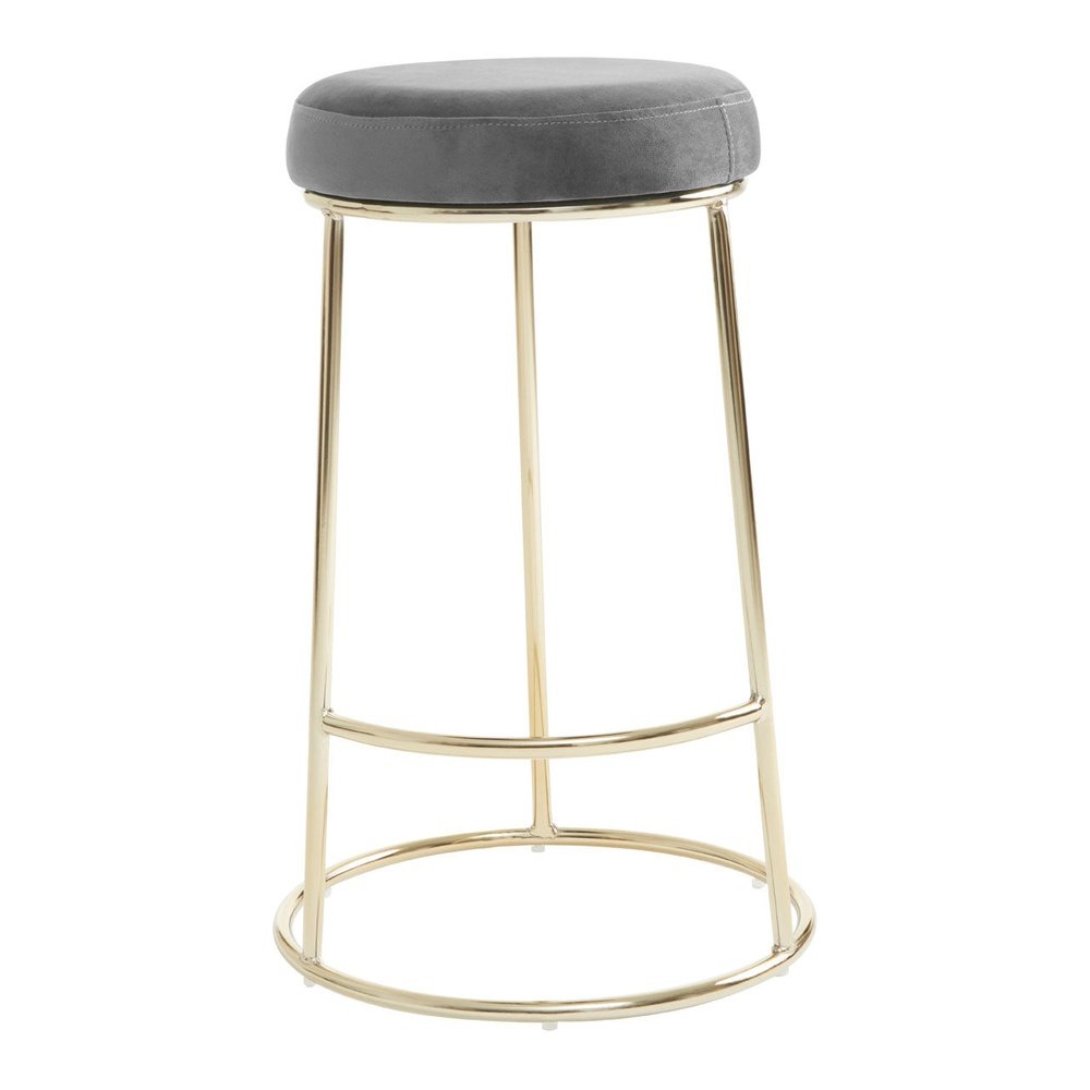 Olivias Minerva Bar Stool In Grey Velvet Gold