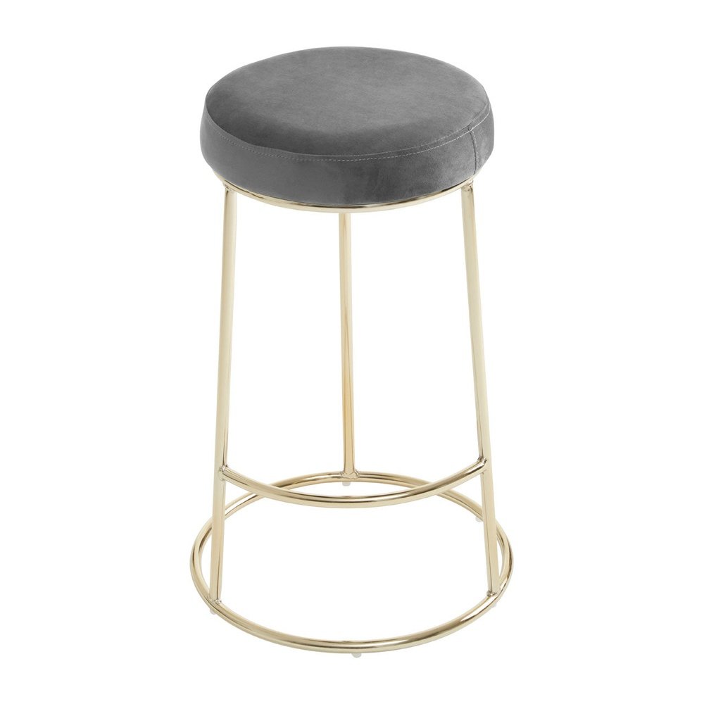 Product photograph of Olivia S Minerva Bar Stool In Grey Velvet Gold from Olivia's.