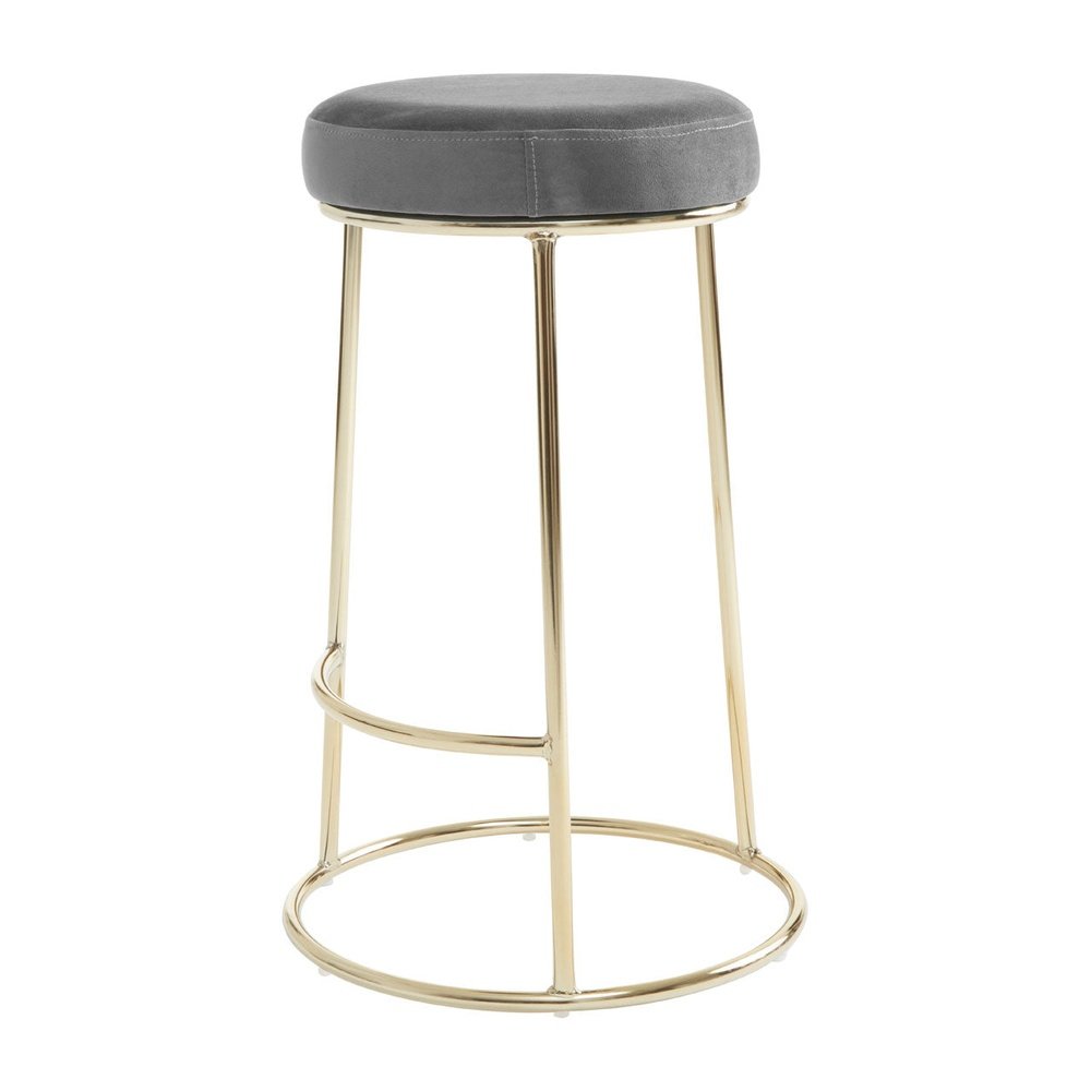 Product photograph of Olivia S Minerva Bar Stool In Grey Velvet Gold from Olivia's.