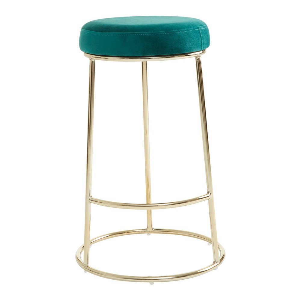 Product photograph of Olivia S Minerva Bar Stool In Emerald Green Velvet Gold from Olivia's