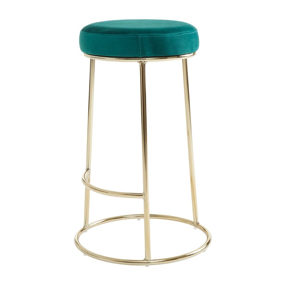 Product photograph of Olivia S Minerva Bar Stool In Emerald Green Velvet Gold from Olivia's.