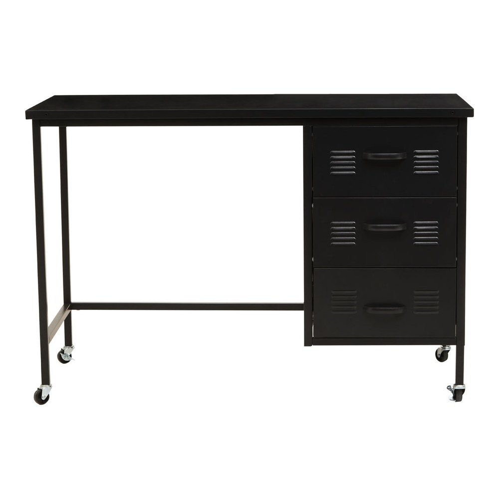 Product photograph of Olivia S Asher 3 Drawer Metal Desk With Wheels In Black from Olivia's