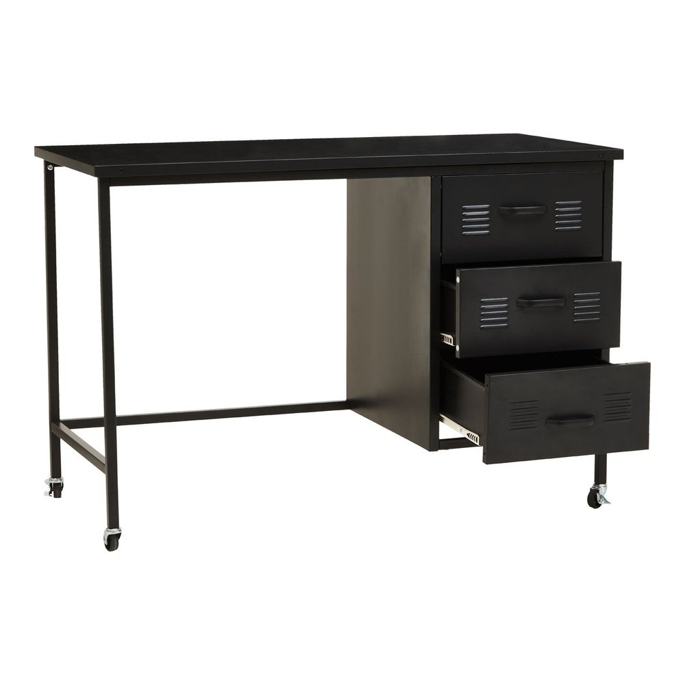 Product photograph of Olivia S Asher 3 Drawer Metal Desk With Wheels In Black from Olivia's.
