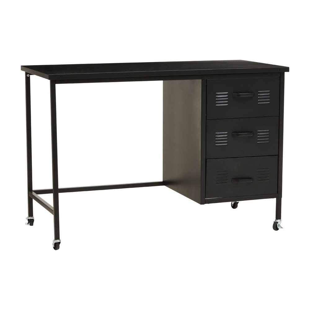 Product photograph of Olivia S Asher 3 Drawer Metal Desk With Wheels In Black from Olivia's.