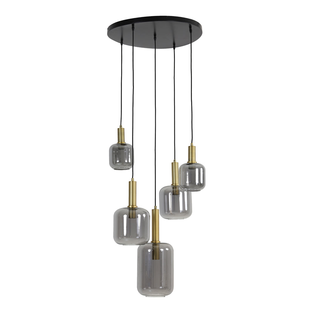 Product photograph of Light Living Lekar 5 Lamp Pendant Antique Bronze And Smoked Glass from Olivia's
