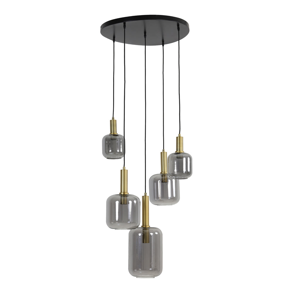 Light Living Lekar 5 Lamp Pendant Antique Bronze And Smoked Glass