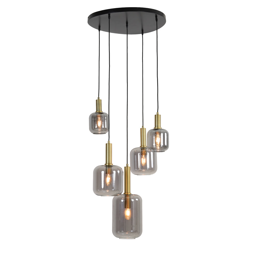 Product photograph of Light Living Lekar 5 Lamp Pendant Antique Bronze And Smoked Glass from Olivia's.