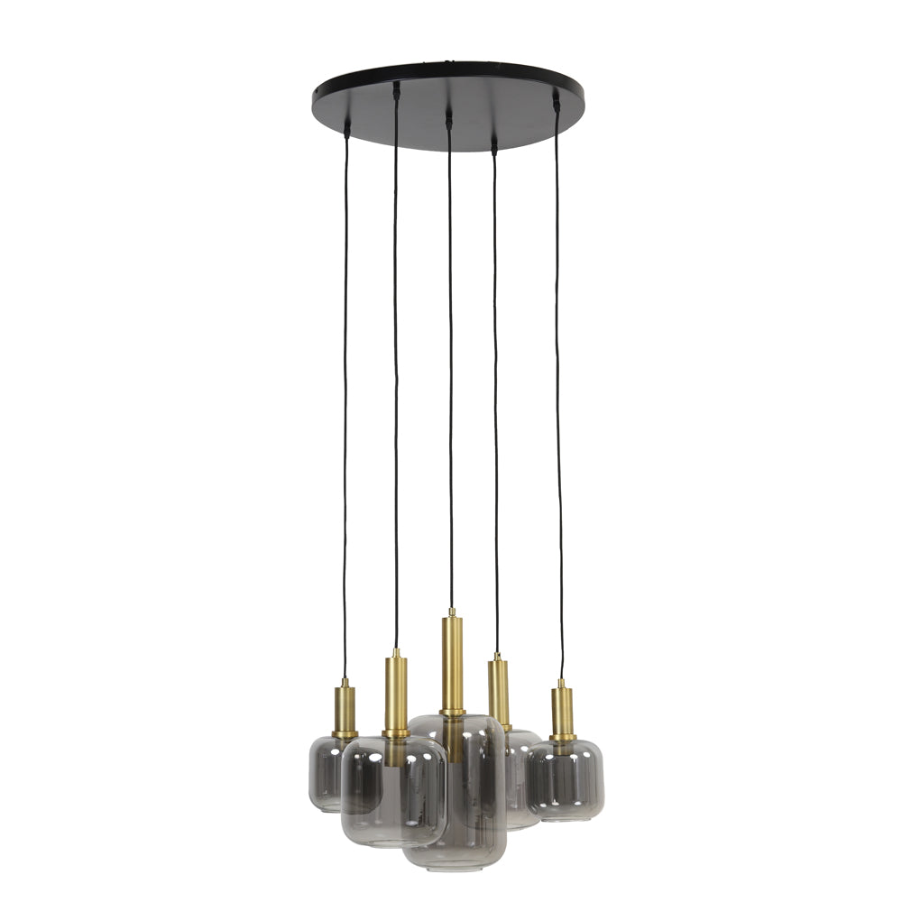 Product photograph of Light Living Lekar 5 Lamp Pendant Antique Bronze And Smoked Glass from Olivia's.